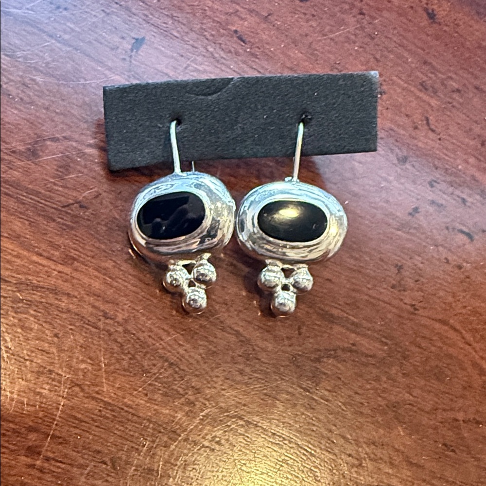 Funky Silver and Black Dangle Earrings